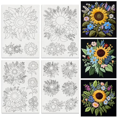BENECREAT 17 Stück wasserlösliche Stickstabilisatoren, Transferpapier für Stickmuster mit Sonnenblumensträußen für Anfänger, Stick- und Stichstickpapier, auswaschbar