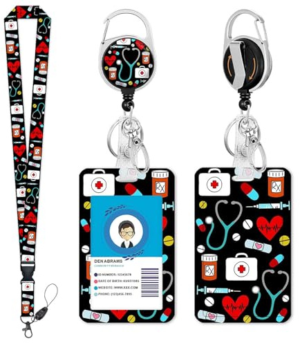 Ausweishülle mit Band Lanyard mit ID Kartenhalte Ausweishalter mit Clip Id Badge Holder Breakaway Lanyard Einziehbar Robust für Frauen in der Krankenpflege Arztpraxis abnehmbarer Schlüsselanhänger