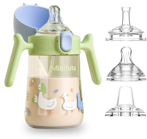 Qshare Kinder Trinklernbecher ab 6 Monate+,240ml Baby Trinkflasche,Trinkbecher für Babys,Baby Trinklernbecher ab 6 Monate mit ergonomischer Silikontülle (Grün)