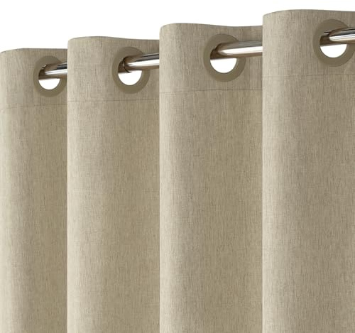 Hotelstil Hakenloser Duschvorhang Leinen mit Wasserdichte Beschichtung, 230GSM Schwerer Stoff Textil Waschbar Duschvorhang mit Beschwerter Saum, Badevorhang für Dusche und Badewanne, 183x191cm, Taupe