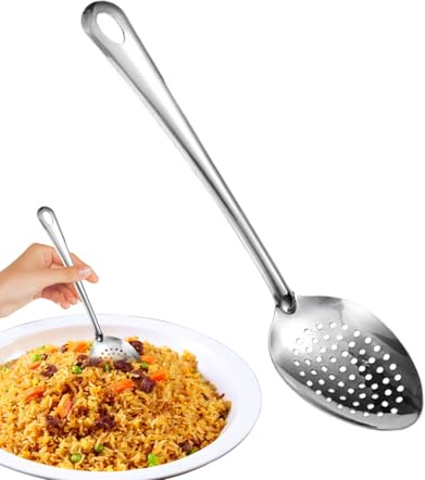 Arroopu Slotted Spoon Stainless Steel - 15IN Stainless Steel Slotted Spoons for Cooking | Nonstick Skimmer Tools Scoop Spatula Strainer for Outdoor Home Kitchen Frying Buffet Baking