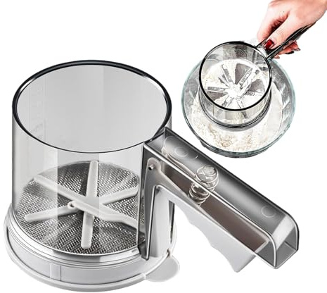 GkgWuxf Flour Sifter, Manual Crank Stainless Sieve, Semi-Automatic Double Layer Sieve for Kitchen, Home Restaurant Cake Kitchen Utensils