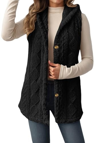 Fleece Women's Gilets Long Lightweight Ladies Jackets Sleeveless Womens Gilet Fluffy Longline Body Warmers Autumn Winter Spring Button Down Fuzzy Vest with Pockets