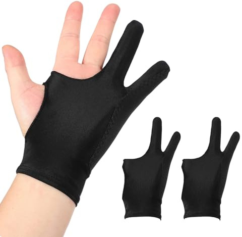 sourcing map 2pcs Artist Drawing Glove, 3-Layer Breathable Graphics Painting Glove with Two Fingers for Right Left Graphic Digital Tablet Paper Sketching (Size S), Black