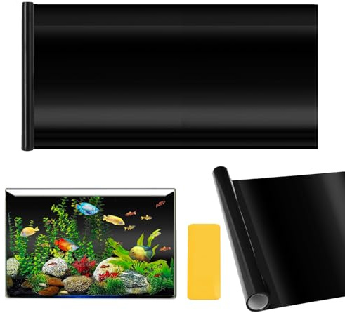 YALiya Statisch Haftender Aquariumhintergrund, Aquarium Folie Rückwand | 40x400cm Mit Schaber, Schwarzer Aquarium Rückwandfolie mit Kleber Selbstklebend Hintergrund für Aquarien Terrarium