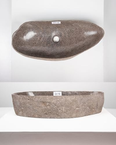 Lavabo in pietra naturale con bordo naturale, 70 cm, ovale, grigio, in pietra, per il bagno