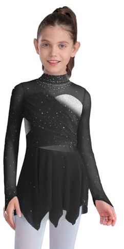 Aislor Eiskunstlauf Kleid Mädchen Langarm Ballettkleid Kinder Tanzkleid Kürkleider Eiskunstlauf Gymnastikanzug Wettbewerb