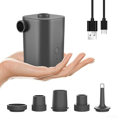Durashmall Pompe à air électrique portable sans fil 300 l/min 15 W rechargeable par USB pour matelas gonflables, piscines, radeaux, lits à eau avec 5 buses et sac de rangement noir (gris)