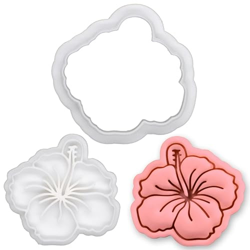 BAKERLOGY Emporte-pièce Mini Hibiscus avec Tampon – Moule Biscuit Fleur Tropicale pour Pâtisserie Été Hawaïen, Décoration Cupcake Fête Luau