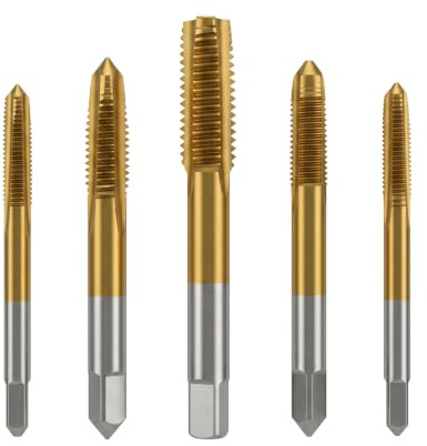Set di 5 filettatori in titanio HSS con filettatura M3, M4, M5, M6, M8, professionale per filettature da tagliare, adatto per applicazioni a macchina e manuale