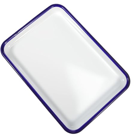 MINAOLULUS 2pcs Enamel Baking Pan Rectangular Bakeware, White Enamel Roasting Pan High Gloss and Good Hardness, Reusable Washable Oven Tray for Restaurant