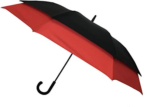SMATI Ombrello da golf doppia estensione - Ultra antivento; Diametro=128cm è uguale a un ombrello da golf; Apertura automatica; Ombrello per due persone; Ombrello da uomo; colore NERO/ROSSO.
