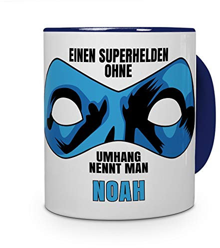 printplanet Tasse mit Namen Noah - Motiv Superhelden ohne Umhang - Namenstasse, Kaffeebecher, Mug, Becher, Kaffeetasse - Farbe Blau