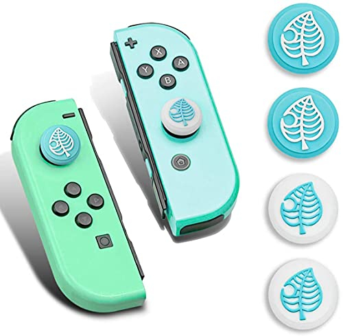 DLseego Thumb Grip Caps, 4 PCS Soft Silicone Joystick Caps Compatible for Switch & Switch Lite, Analog Thumb Stick Cover Caps for Joystick Controller&Switch OLED - Animal Crossing (Blue & White)