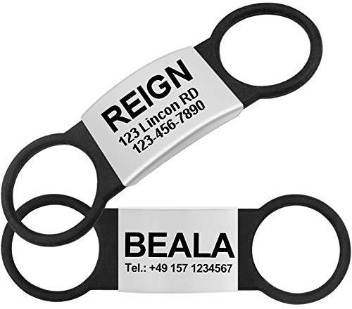TagME 2 Paquete Etiquetas de Identificación de Acero Inoxidable Para Perros y Gatos/Placa de Identificación Silenciosa Grabada con Nombre y Número de Teléfono, Negro, S