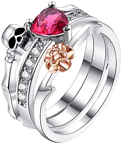 OIDEA ringar kvinnor silver med dödskalle-hjärta zirkon, kreativ personlig fingerring, storlek 52–62, 52 (16.6), Koppar, Zirkon