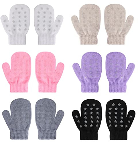 QKURT Toddler Mittens, 6 Pairs of Winter Warm Knitted Strip Gloves Baby Stretch Mittens for Boys and Girls, Age 1-3 Years Old