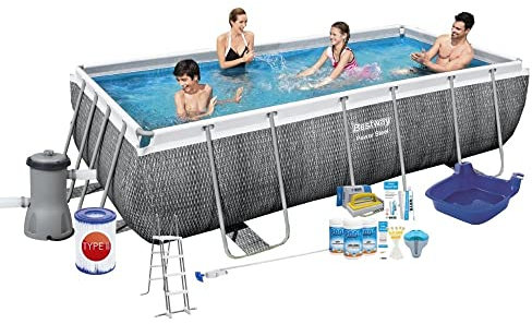 Bestway Power Steel Rotan Rect - Paquete confort de piscina (404 x 201 x 100 cm, con bomba de filtrado