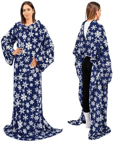 PAVILIA Premium-Fleecedecke mit Ärmeln für Damen, Herren, Erwachsene, tragbare Decke, warm, gemütlich, super weicher Überwurf mit Arm, Geschenk für Frauen, Ehefrau (Schneeflockenblau, normale Tasche)