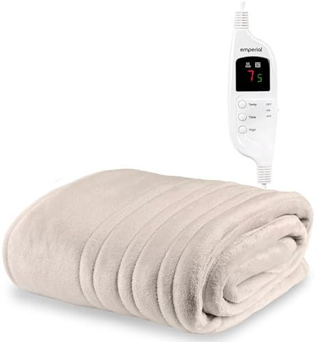 Emperial Luxury Heated Blanket | Electric Blanket | Extra Large Heated Throw with Digital Remote, 9 Heat Settings & 9hr Timer, Machine Washable Fleece - 160cm x 130cm (Cream)