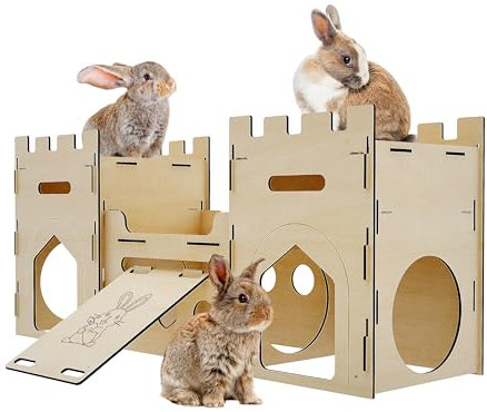 H1M9LX Extra Large Wooden Bunny Castle House Multistory Climbing Tower Hideout Ventilated Sturdy Habitat for Rabbit Guinea Pig Chinchilla Ferret