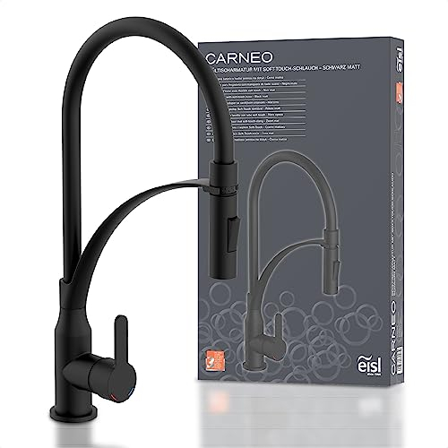 EISL NI183CARB CARNEO Küchenarmatur mit ausziehbarer Brause, Wasserhahn Küche mit Wassersparfunktion, schwenkbare Spültischarmatur, Mischbatterie Einhebelmischer, Schwarz
