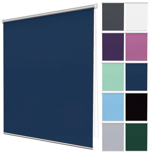 Tenda a Rullo Oscurante Avvolgibile 120 x 230 cm Opache Senza Foratura Blackout Tenda Moderne per Interni con Catenella Laterale per Finestre ufficio studio, Blu