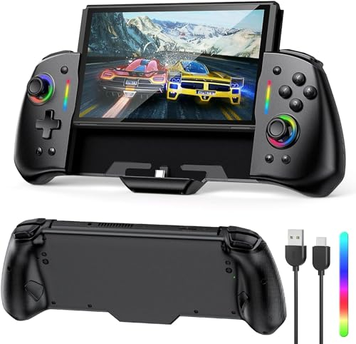 FASTSNAIL Wireless Switch Controller Kompatibel mit Nintendo Switch/OLED, Pro Controller für Switch, Grip Halterung mit 8 RGB-Farben für Switch, einstellbarem Turbo, Dual Motor Vibration
