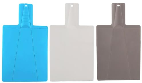3 Stück Kunststoff Faltbar Schneidebrett, 38x21,5cm Rutschfestes Klappbares Schneidebretter für Küche, Picknick, Schneiden von Obst, Gemüse, Fleisch, Blau+Weiß+Grau