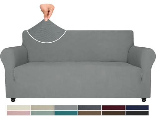 Ystyle Weicher Elastisch Sofabezug 3 Sitzer, Hellgrau | Sofaschoner Rutschfest, Universaler Couch Überzug mit Armlehnen, Moderne Sofa Cover, Waschbarer Sofahusse für Wohnzimmer