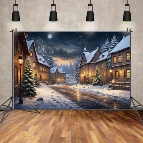 Kulisse Weihnachtsdorf Stadt Straße Fotoanruf Hintergrund Winter Dekor Bergkiefer Baumhaus Home Fotografie Requisiten 350x230cm
