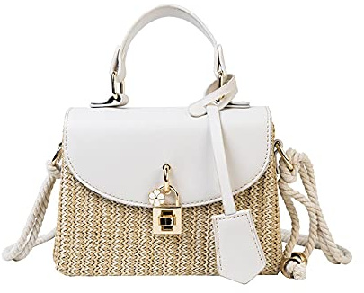ELTOX Korbtasche,Strohtaschen Damen Rattan Frauen Umhängetaschen Designer Handtaschen Luxus Wicker gewebt Crossbody Bag Sommer Strand Straw Bag Lady Kleine Geldbörsen