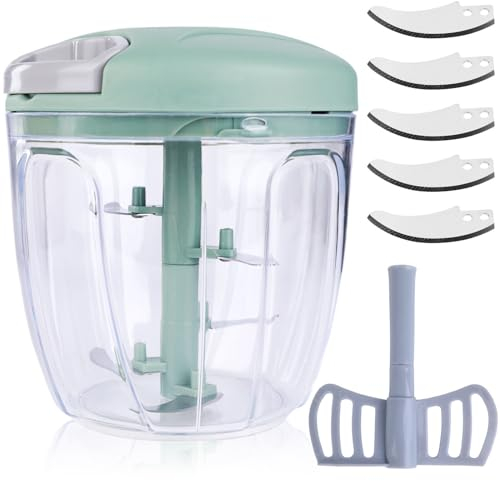 Manual Food Chopper - Onion and Vegetable Cutter With Cable Pull, 900ML Capacity Suitable for Vegetables/Garlic/Fruits (Green)