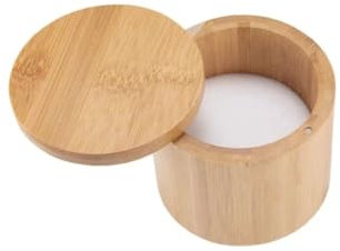Plutreas Salt Cellar 6oz Bamboo Storage Box with Magnetic Swivel Lid
