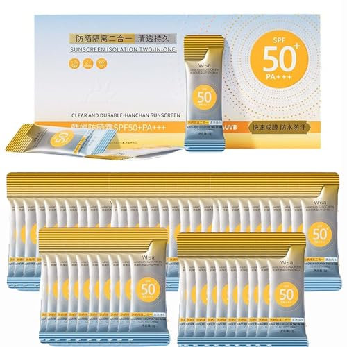 Mini crème solaire de voyage, protection solaire anti-âge en spray avec SPF 50+, crème solaire imperméable spécialement, crème solaire résistante à la transpiration et extra imperméable (50pack)