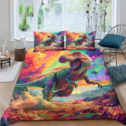 GPARSDDIO Stampa 3D Dinosaur Biancheria Da Letto 3 Pezzi Copripiumino Con Cerniera E Federe Per Ragazzi E Ragazze,coppie,camera Da Letto,decorazione King（220x240cm）