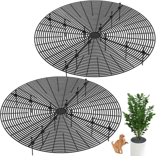 Blumentopfschutz,Tianher 2 Pcs Großes Schneidbare Blumentopfgitter mit Tiefen Pfählen,Blumentopf-Abdeckung,Schutz Gegen Katzen, zum Schutz von Kindern, Haustieren,52cm(Schwarz)