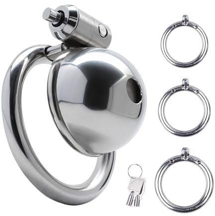 LZYLWC Neuer Edelstahl Peniskäfig Mit 3 Ring Keuschheitskäfig Metall Click Lock Cock Cage SM Bondage Penis Käfig Fetisch Keuschheit Sexspielzeug für Männer(50mm)