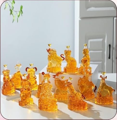 YUZDNM Whisky Dekanter – 12 chinesische Sternzeichen-Weinflaschen-Sets, Whisky-Weckset, 180ml × 12, kleines mundgeblasenes Weckgerät, Festival-Tischdekoration, Weingeschenk für die Familie