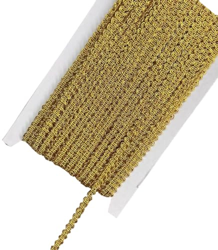 Anevous 5m 0.5cm Gewebte Borte Spitzenband, Kordel Handgefertigt Polyester zum Nähen, Wellen Spitzenborte Zopfborte Basteln, Dekorative Goldkante für DIY Kleidung Vorhang Schonbezug,Gold