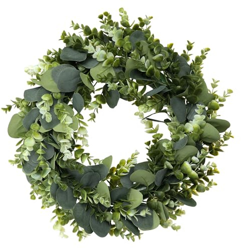 HMETOL Handmade Fall Green Leaf Eucalyptus Wreaths for Front Door | Hanging loop on back. Waterproof and damage-resistant. Multipurpose indoor or outdoor. Green 45cm