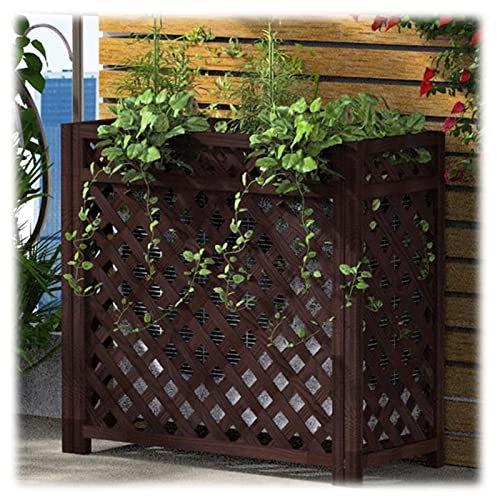 LFONDIGE Cubierta de Madera para Aire Acondicionado, Cubierta Protectora para Unidad condensadora, con decoración de canaleta para Flores, Estante de Almacenamiento de Madera Maciza, Rejillas Protect