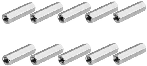 PATIKIL 8#-32 UNC 304 Stainless Steel Hex Coupling Nuts, 10 Pcs 20mm / 0.79 Length Fully Threaded Rod Coupling Nut Studding Connector Fasteners, Silver Tone