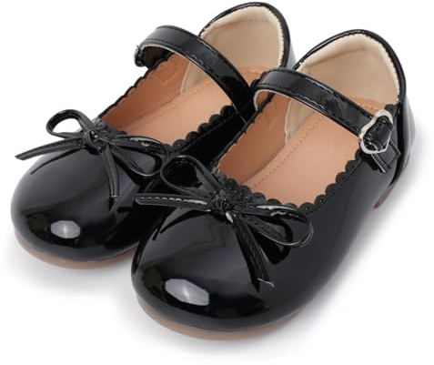 Adigau Chaussure Mary Jane Filles Enfants Chaussures Plat de Princesse Antidérapante avec Nœud Chaussure en Cuir Brillant 21-30 EU