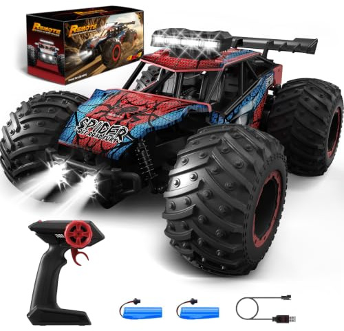 Tecnock Ferngesteuertes Auto, Geländegängiger 1:20 RC Truck, Wiederaufladbares RC Auto mit LED,10 KM/H, 2,4 GHz Geschwindigkeits Freundlich, Stabil, 2 Akku für 50 Min Auto für Jungen Kinder Anfänger