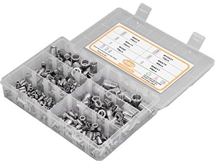 Kit de Herramientas de Tuerca de Remaches, Remaches Roscados 304 Kit de Surtido de Tuerca de de Inserción Plana de Acero Inoxidable 250 Piezas