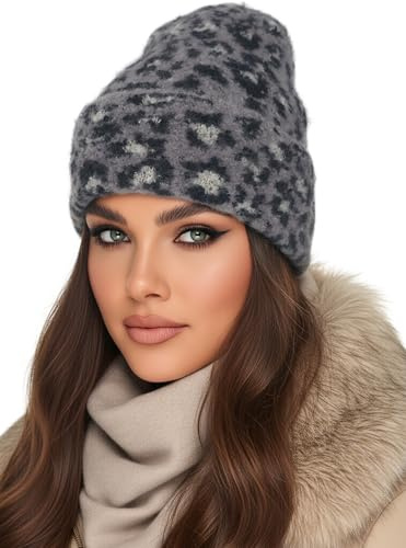 Baesics Wintermütze Leo Schwarz Damen – Warme Strickmütze Beanie, Elegante und elastische Mütze für Herbst & Winter, weich gestrickt, modisch & zeitlos, One Size