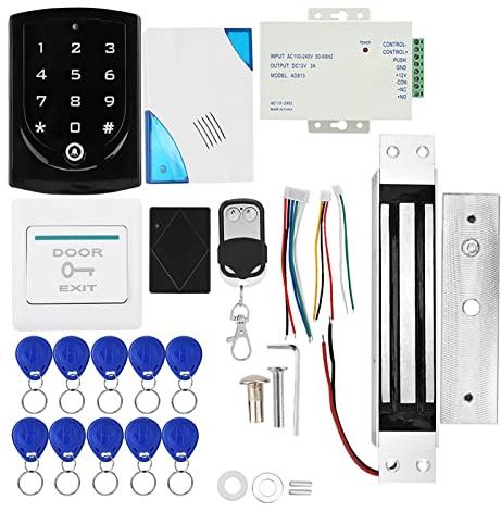 Système de Contrôle d'Accès Porte avec Serrure Magnétique 180KG, 10 Badges Clés Inclus - Télécommande et Bouton Déverrouillage, Alimentation Sécurisée, Usage Résidentiel et Commercial