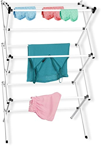 Zimuney Foldable Clothes Drying Rack Space Saving Laundry Drying Rack High Stability 3-Tier Foldable Clothes Airer for Indoor Outdoor Use,Steel Frame, Compact Storage White