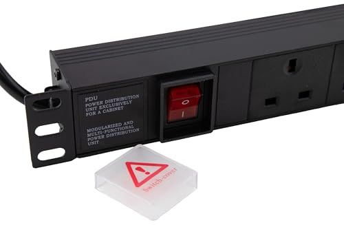 kenable PDU 6 Way UK Sockets Power Distribution Unit 1U 19 Inch Rack Mount Horizontal Switched 13A with 3m Cable